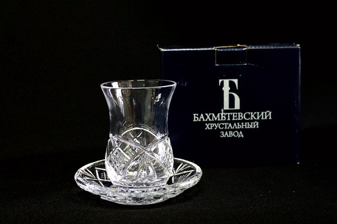 Хрустальная пара. Стакан + блюдце.